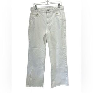 Mango MNG Wide Leg Raw Hem High Rise White Denim Jeans - Size 8